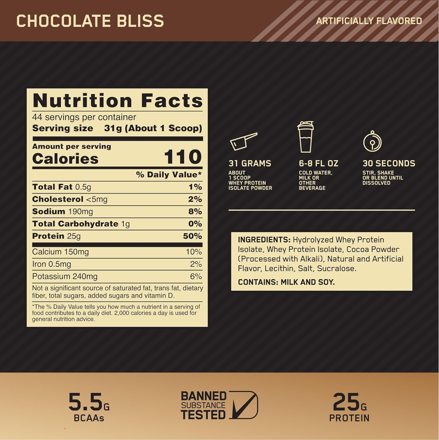 Optimum Nutrition Gold Standard Isolate Protein Powder Chocolate Bliss 3 LB - Image 3