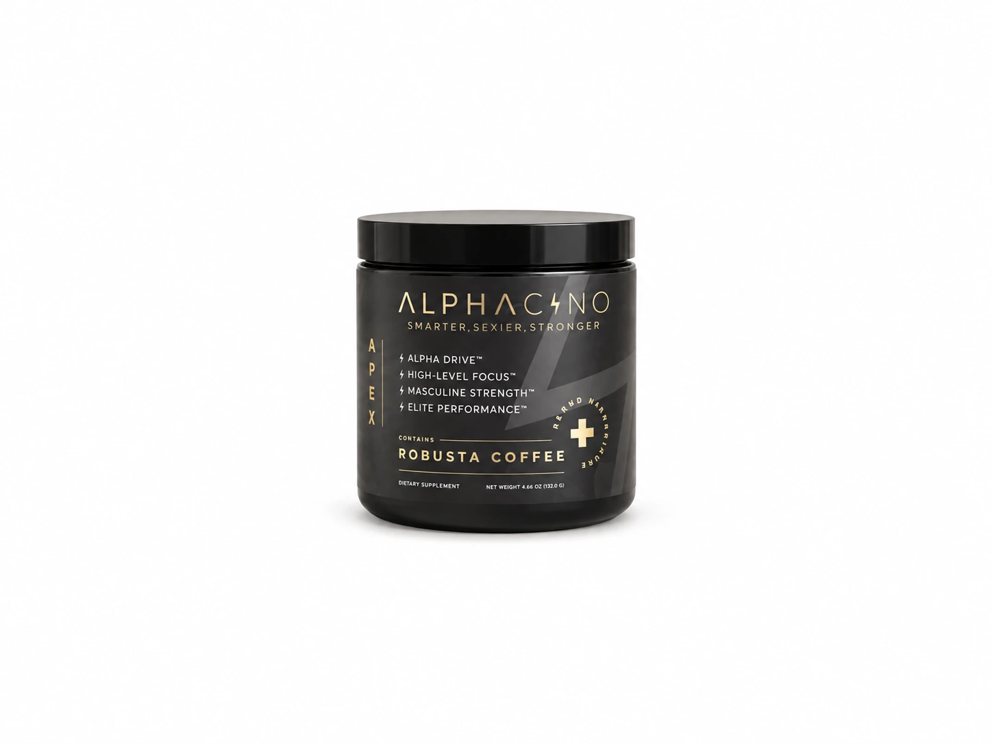 Alphacino coffee jar centered on a white background